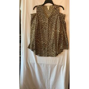 Chico's Women Animal Print Open Shoulder 3/4 Sleeve Blouse Size 1(M)